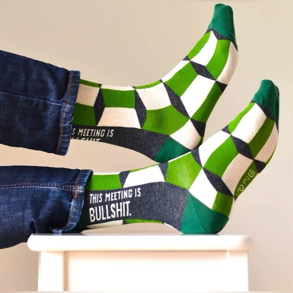 NWT Blue Q Crew Socks This Meeting Is Bullshit Large 7-12 Novelty Funny Socks